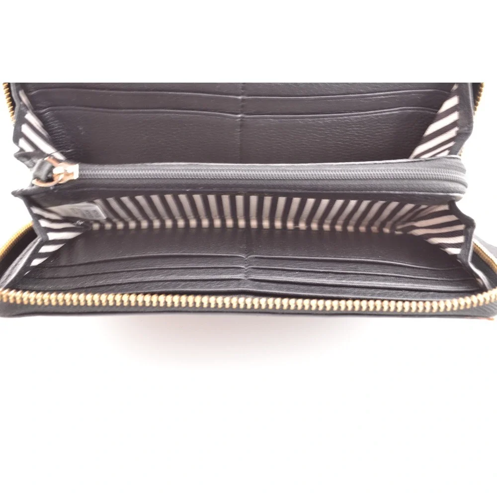 Kate Spade‎ New York Black Leather Zip Around Pebbled Leather Wallet Card Holder
